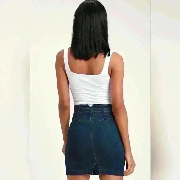 Free People - Livin It Up Denim Pencil Mini Skirt - Denim Blue sz 12 - Picture 7 of 7